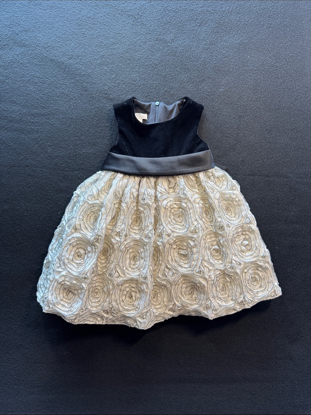 Couture Princess Black Velvet Bodice with Cream Rosette Skirt Dress